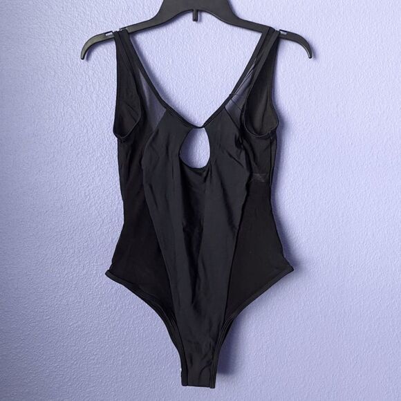 NWT ZAFUL Scoop-back Mesh Panel Cut Out One-piece Swimsuit Black Brazilian S - Picture 3 of 10